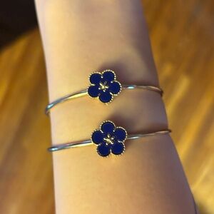 2 Blue Flower Jewel Adjustable Bracelets